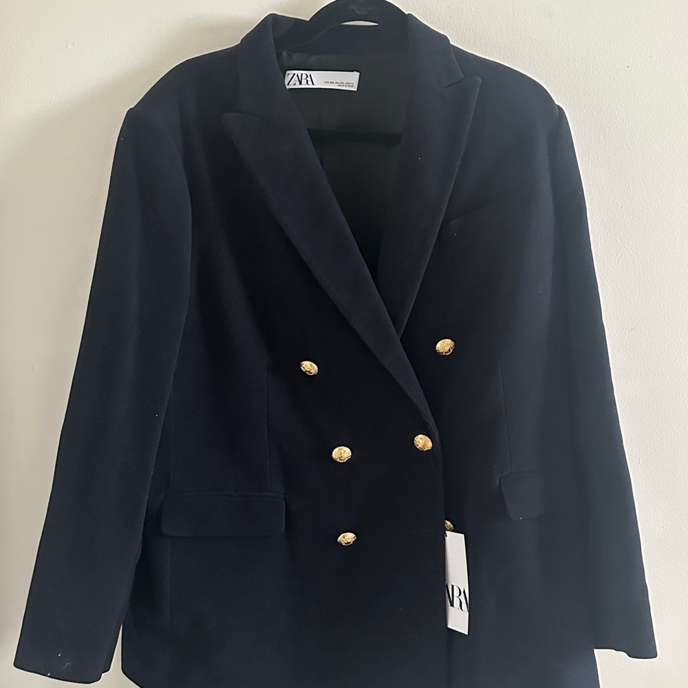 Zara Black and Gold Blazer Tailored Suit Jacket